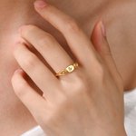 Personalised Rotatable Opal Sterling Silver Ring with Name and Initial Daily Wear Birthday Gift for Girlfriend Wife