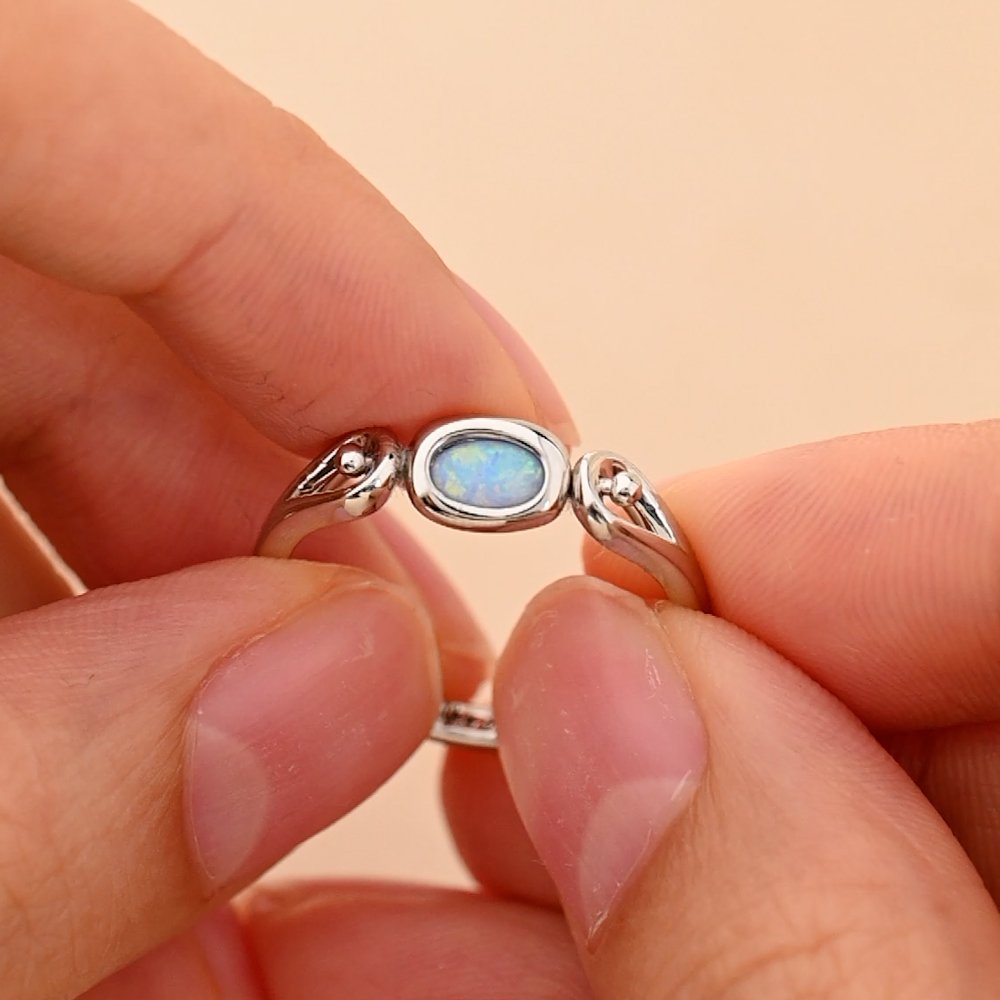 Personalized Rotatable Opal Sterling Silver Ring with Name and Initial Daily Wear Birthday Gift for Girlfriend Wife 3