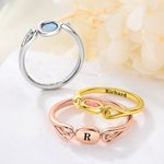 Personalised Rotatable Opal Sterling Silver Ring with Name and Initial Daily Wear Birthday Gift for Girlfriend Wife