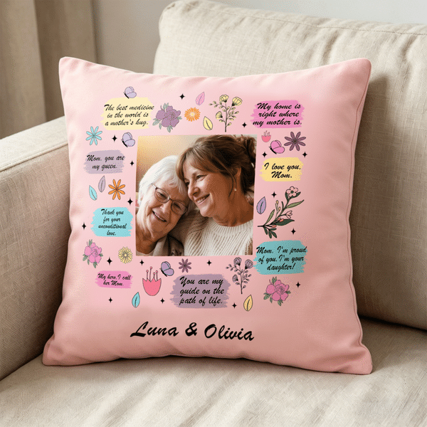Taie d'oreiller personnalisée avec nom Décoration de canapé Fête des mères Cadeau d'anniversaire pour Maman Grand-mère