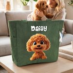 Bolso tote de pana personalizado con nombre y diseño de dibujo animado de mascota gran capacidad regalo de cumpleaños para dueños de mascotas