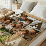 Personalized Warm Photo Collage Design Soft Throw Blanket with Text Daily Use Birthday Father's Day Gift for Dad Grandpa