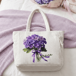 Personalised Birth Flower Large Capacity Corduroy Tote Bag with Name Travel Essential Birthday Mother's Day Gift for Mom Woman