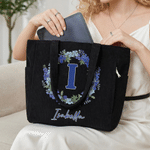 Personalized Birth Flower Wreath Large Capacity Corduroy Tote Bag with Name Travel Essential Birthday Mother's Day Gift for Mom Woman