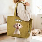 Bolso tote de pana personalizado con nombre y diseño de dibujo animado de mascota gran capacidad regalo de cumpleaños para dueños de mascotas