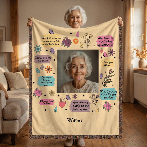 Gepersonaliseerde Inspirerende Mama Quote Foto Bloemen Zachte Tassel Deken met Naam Home Sofa Decor Verjaardagscadeau voor Moeder Oma