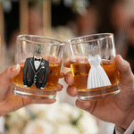 Personalised Sophisticated Tuxedo Wedding Dress Design 10 oz Whiskey Glass Wedding Celebrate Party Gift for Newlyweds