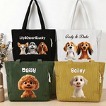Personalised Cute Cartoon Pet Large Capacity Corduroy Tote Bag with Name Daily Use Commuting Travel Birthday Gift for Pet Owners