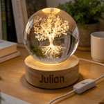 Personalized Four-Leaf Cover Round Crystal Ball LED Night Light with Name and Wooden Base Home Decor Birthday Gift for Kids Friends