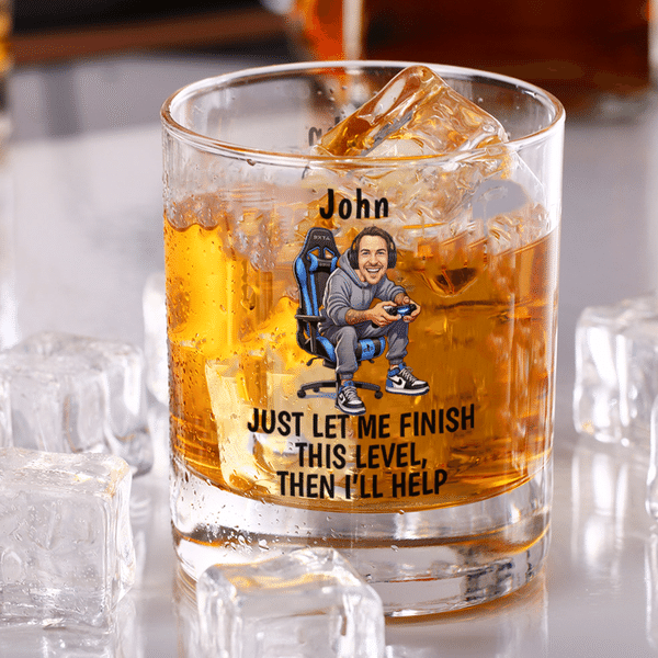 Personalised Funny Dad Photo 10 oz Old Fashioned Rock Whiskey Glass with Name Father's Day Birthday Gift for Man Whiskey Enthusiast