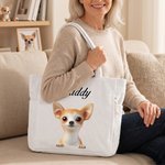 Bolso tote de pana personalizado con nombre y diseño de dibujo animado de mascota gran capacidad regalo de cumpleaños para dueños de mascotas