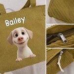 Bolso tote de pana personalizado con nombre y diseño de dibujo animado de mascota gran capacidad regalo de cumpleaños para dueños de mascotas