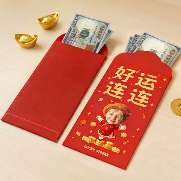 Personalized Chinese-Style Face Photo Horse Red Cash Envelope with Name Lunar New Year's Day Gift for Friends Kids