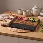 Título grabado personalizado 1-4 Nombres Acacia Mármol 11 Pcs Tabla de Cortar Posavasos Set con Tazón y Cuchara Día del Padre Housewarming Regalo para Papá