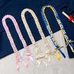 Personalized Bling Rhinestone Pearl Bowknot Letter Two-Colored Ribbon Braided Lei with Name Party Decor Graduation Gift for Graduates