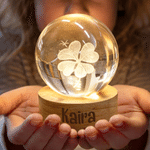 Personalized Four-Leaf Cover Round Crystal Ball LED Night Light with Name and Wooden Base Home Decor Birthday Gift for Kids Friends