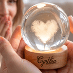 Personalized Four-Leaf Cover Round Crystal Ball LED Night Light with Name and Wooden Base Home Decor Birthday Gift for Kids Friends