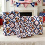 Personligt omslagspapper med namn för Highland Cow American Flag Uppsättning med 3 Amerikanska självständighetsdagen Födelsedagspresent för amerikaner