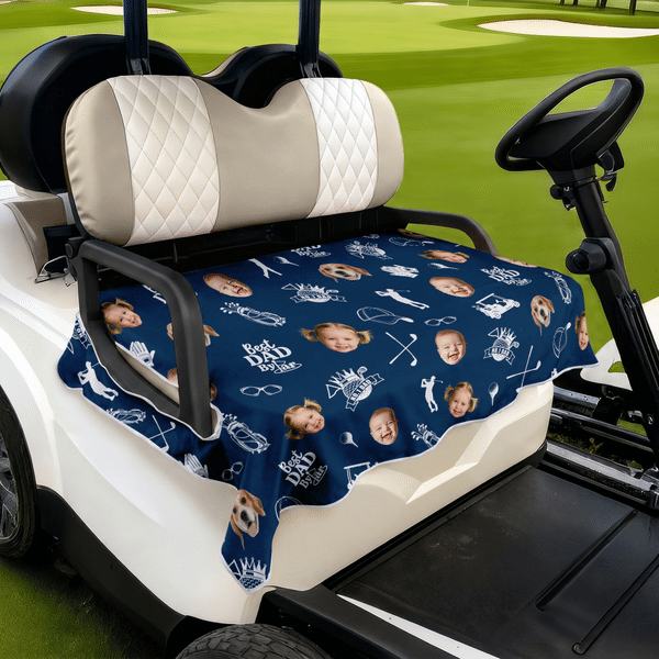Elementi di golf personalizzati Miglior papà con foto di design Coprisedile carrello da golf Festa del papà Club Team Regalo di compleanno per gli amanti del golf