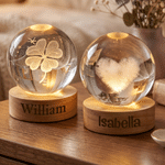 Personalized Four-Leaf Cover Round Crystal Ball LED Night Light with Name and Wooden Base Home Decor Birthday Gift for Kids Friends