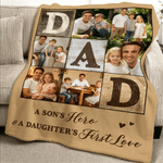 Personalized Warm Photo Collage Design Soft Throw Blanket with Text Daily Use Birthday Father's Day Gift for Dad Grandpa