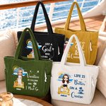 Personalised Cartoon Character Cruise Ship Corduroy Tote Bag with Text and Name Travel Essential Daily Use Birthday Gift for Her