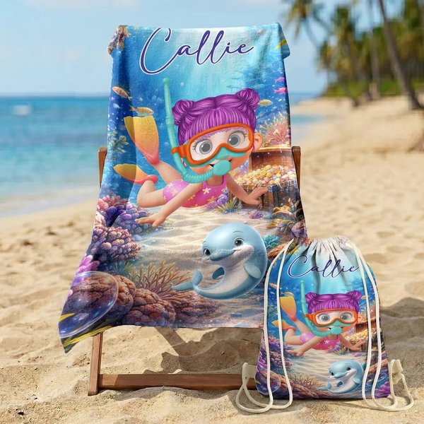 Toalla de playa personalizada de microfibra secado rápido con personaje animado 3D y nombre regalo de cumpleaños y playa para niños y adultos