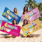 Asciugamano da spiaggia personalizzato Multicolore Cousin Crew ad asciugatura rapida con nome Vacanze estive Festa di compleanno in spiaggia Regalo per la famiglia