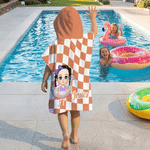 Personalized Colorful Chessboard Cartoon Character Quick Dry Hooded Beach Towel with Name Outdoor Activities Beach Party Birthday Gift for Kids Family
