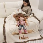 Personalizowany koc kowbojski z frędzlami z imieniem z miękkiego materiału idealny prezent dla dzieci i dekoracja domu