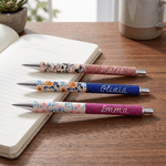 Personalizzato floreale Glitter 2 pezzi ricaricabile penna gel con nome scrittura Forniture Back to School lavoro regalo di compleanno per gli studenti infermieri insegnanti