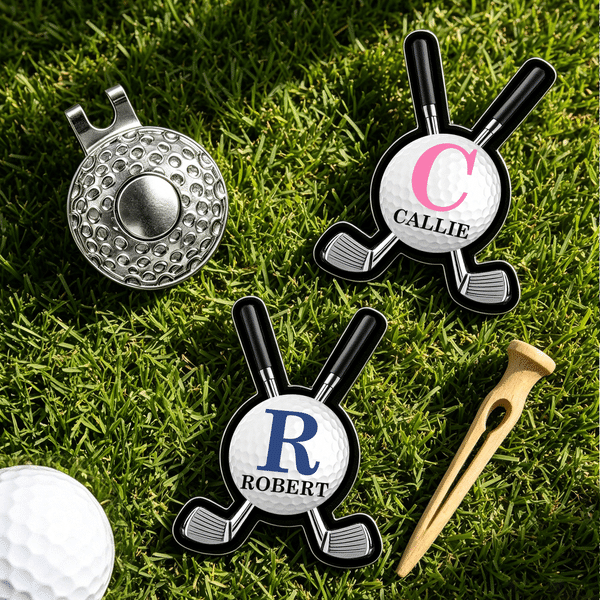 Personalised Crossed Clubs Golf Ball Magnetic Hat Clip Golf Ball Marker with Initial and Name Birthday Game Day Golf Club Gift for Golfer Golf Lover