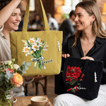 Personalised Birth Flower Large Capacity Corduroy Tote Bag with Name Travel Essential Birthday Mother's Day Gift for Mom Woman