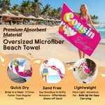 Asciugamano da spiaggia personalizzato Multicolore Cousin Crew ad asciugatura rapida con nome Vacanze estive Festa di compleanno in spiaggia Regalo per la famiglia