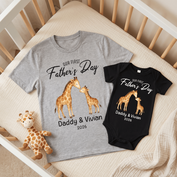 Henkilökohtainen ensimmäinen isämme Animal Pattern 100% puuvilla T-paita Baby Bodysuit Matching Outfit nimet Isänpäivä lahja isälle vauva