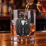 Personalised Sophisticated Tuxedo Wedding Dress Design 10 oz Whiskey Glass Wedding Celebrate Party Gift for Newlyweds