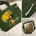 Personalised Birth Flower Large Capacity Corduroy Tote Bag with Name Travel Essential Birthday Mother's Day Gift for Mom Woman