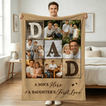 Personalized Warm Photo Collage Design Soft Throw Blanket with Text Daily Use Birthday Father's Day Gift for Dad Grandpa
