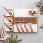 Personalised Engraved Title 1-4 Names Acacia Marble 11 Pcs Cutting Board Coaster Set with Bowl and Spoon Father's Day Housewarming Gift for Dad