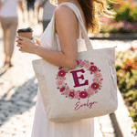 Personalized Birth Flower Wreath Large Capacity Corduroy Tote Bag with Name Travel Essential Birthday Mother's Day Gift for Mom Woman