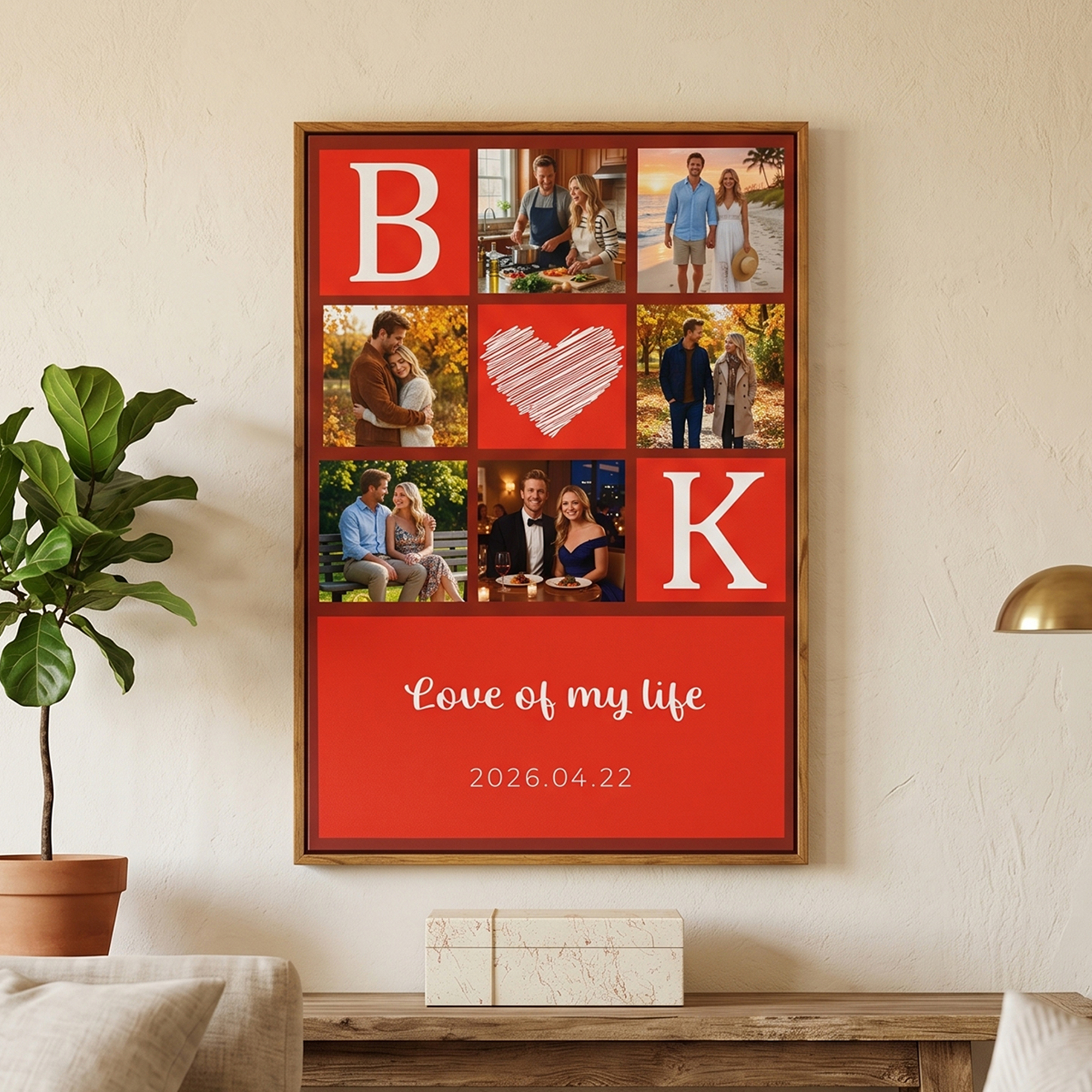 Personalised Nine-Square Grid Photo Giclee Canvas Prints with Letter Title Date Home Decor Anniversary Gift for Family Friend Couple
