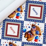 Personligt omslagspapper med namn för Highland Cow American Flag Uppsättning med 3 Amerikanska självständighetsdagen Födelsedagspresent för amerikaner
