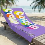 Asciugamano da spiaggia personalizzato Multicolore Cousin Crew ad asciugatura rapida con nome Vacanze estive Festa di compleanno in spiaggia Regalo per la famiglia