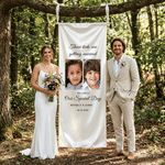 Bannière de mariage en soie personnalisée avec nom et date Cadeau de fête de mariage pour les mariés