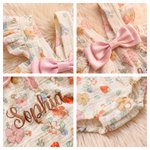 Personalised Pink Bow Floral Embroidered Name 100% Cotton Baby Summer Romper Coming Home Baby Shower Gift for Newborn Girl