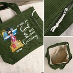 Personalised Cartoon Character Cruise Ship Corduroy Tote Bag with Text and Name Travel Essential Daily Use Birthday Gift for Her
