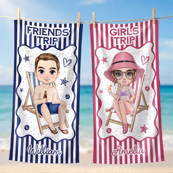 Personalised Cartoon Character Quick-Dry Beach Towel with Name and Title Outdoor Beach Party Birthday Gift for Kids Friends Family