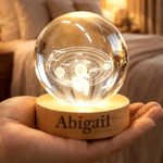 Personalized Four-Leaf Cover Round Crystal Ball LED Night Light with Name and Wooden Base Home Decor Birthday Gift for Kids Friends