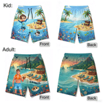 Personalised Cute Sea Animal 3D Cartoon Character Kid Adult Swim Trunks with Name Summer Vacation Father's Birthday Gift for Boy Teen Man