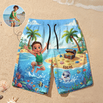 Personalised Cute Sea Animal 3D Cartoon Character Kid Adult Swim Trunks with Name Summer Vacation Father's Birthday Gift for Boy Teen Man